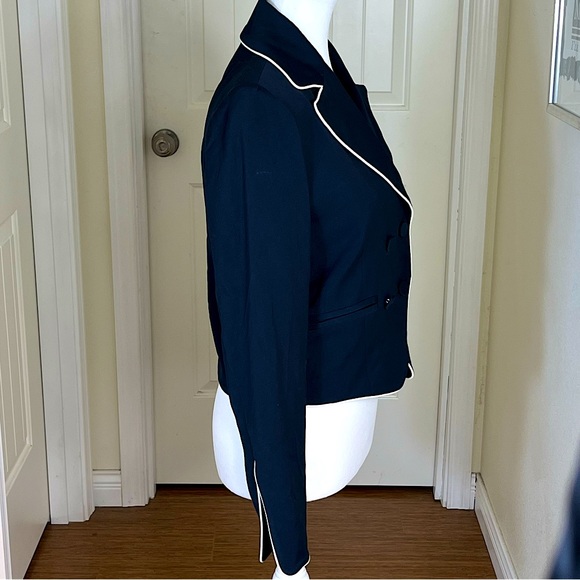 FRAME Women’s Cropped Double Breasted Blazer Navy White Size 0 Nautical Preppy - Picture 5 of 11